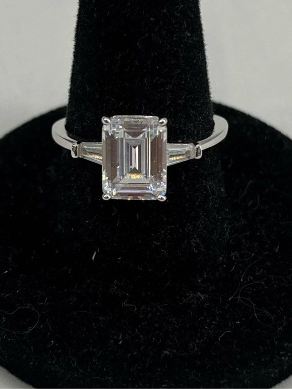 Emerald Cut Clear Stone Ring - Silver